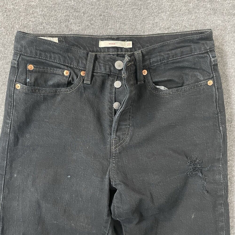 LEVI’S Button Fly Wedgie Fit Straight Leg Black Patch Jeans Womens Size 27